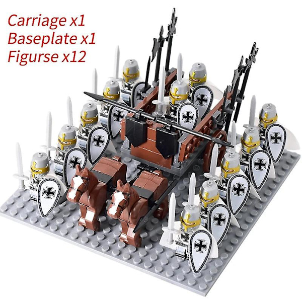 Middelalderlige riddere mini actionfigurer byggeklodser romersk vogn vogn soldat krigshest mursten legetøj til børn gave Db Set 44
