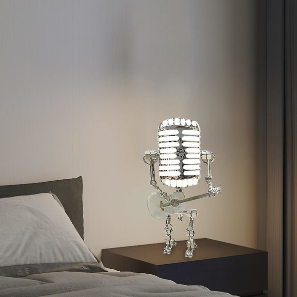 Vintage-mikrofonirobottilamppu soittaa kitaraa Pöytä LED-lamppuvalo Vintage-miniatyyrit db RED