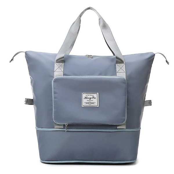 Stor kapasitet sammenleggbar reiseveske, lett utvidbar reise duffel bag, treningsbag Weekender overnatting bag gaver DB Gray Blue