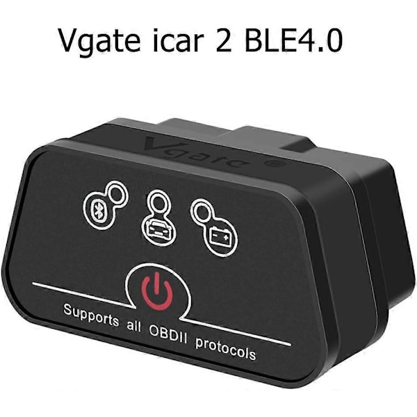 Obd Bluetooth, Icar 2 Ble4.0 Obd2 Adapter Diagnostiske Værktøjer Bilkode Læser Til Ios, Android Og Windows (Sort) [DB]