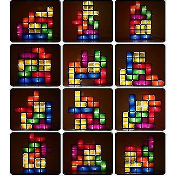 Tavarat+vempaimet Lamppu Pinottava Led-pöytävalaisin Tunnelmavalo Retro Tetris-lamppu Valo Rakennuspalikat [DB]