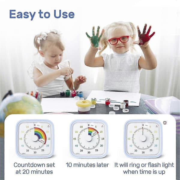 60 Minutters Visuel Timer med Beskyttelsesetui, Regnbue-Disk Timer, Lydløs Nedtællingstidsstyringsværktøj Lyseblå db
