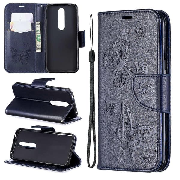 Imprint Butterfly Læder Wallet Case til Nokia 4.2 - Grøn [DB] Multicolor Dark Blue