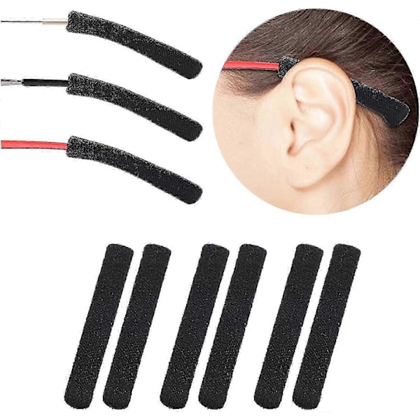 3 Par Myke Strikkede Bomullsstoff Brilleinnfatning Temple Tips Sleeve Retainer, Anti-Skli Elastisk Komfort Brilleholdere Puter for Briller db Black