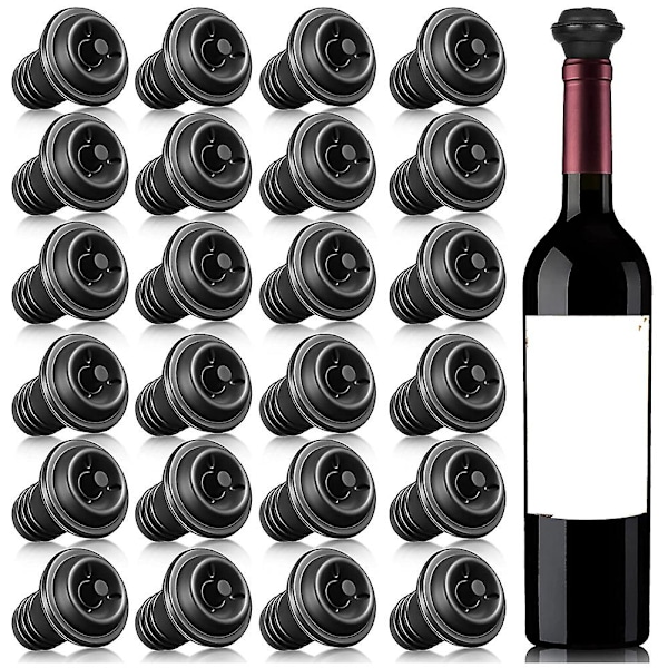 24 st vakuumförslutningar för vinflaskor, återförslutningsbara vakuumpumpar, vakuumförslutningar för vin, återanvändbara vinkonserveringar [dB} Black