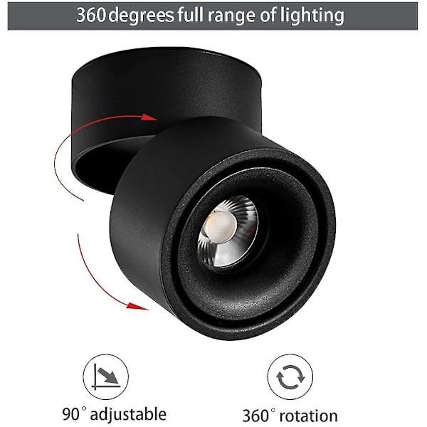 10w LED-takspotlight Justerbar lampehusvinkel Tak Taklys (Svart)