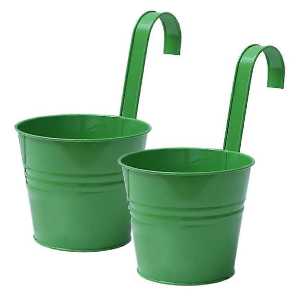 Hängande blomkrukor i järn för trädgården, 2 st gula med avtagbar krok [DB] Green
