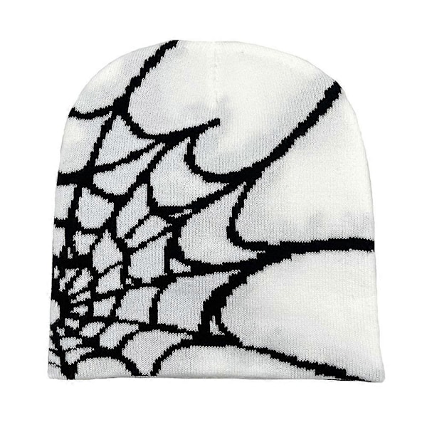 Varm Beanie med Edderkoppnettmønster for Menn Kvinner Unisex Vinter Cuffed Hat Myk Strikket Beanie Caps db White