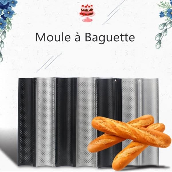 Perforeret bageplade, 3 baguette- og kiksform, non-stick bageplade til småkager og brød, sort, 38*24,5*2,4cm[DB]