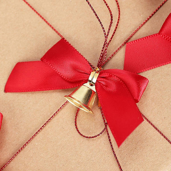 Julebånd for gaveinnpakking Forhåndslagde glitter mini juletrær med bjeller Twist Tie Bånd for godteriposer Forhåndsbundet små b [DB] red