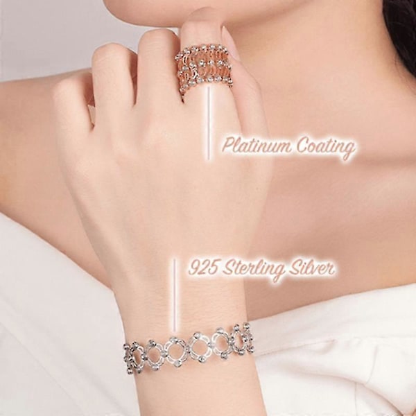 S925 Sølv Ring Armbånd 2-i-1 Transformerbart Ring Armbånd Teleskopisk Ring Til Kvinder db Gold No Diamond