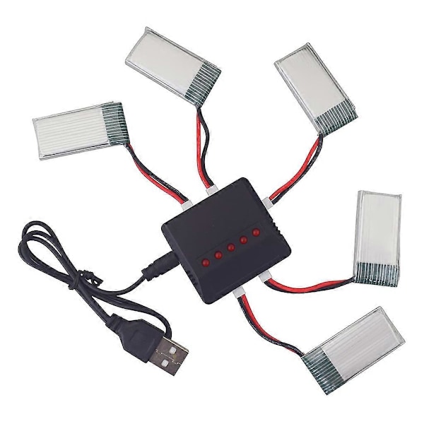 5 i 1 Batterilader med 5 stk. 3,7V 550mAh Lithium Polymer Li-Po Batterier & USB-kabel Kompatibel med SYMA Q11 H99W db