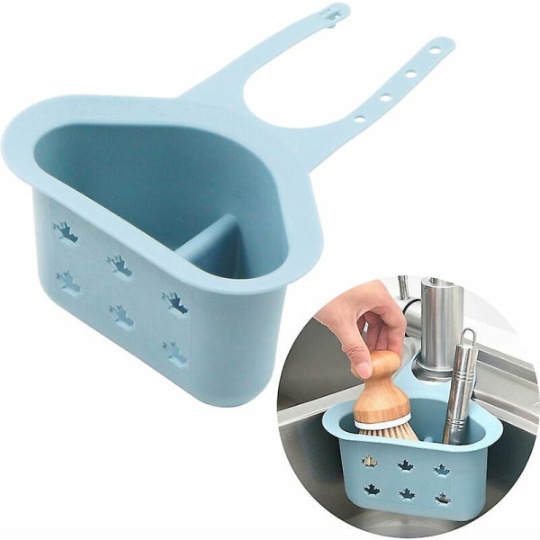 Kjøkkenavløpssvampstativ - Hengende justerbar silikonkurv for oppbevaring av svamper og spatler for kjøkkenvask og bad (dis blå)