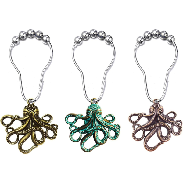 Set Of 12 Octopus Shower Curtain Hooks With Octopus Decorative Accessories