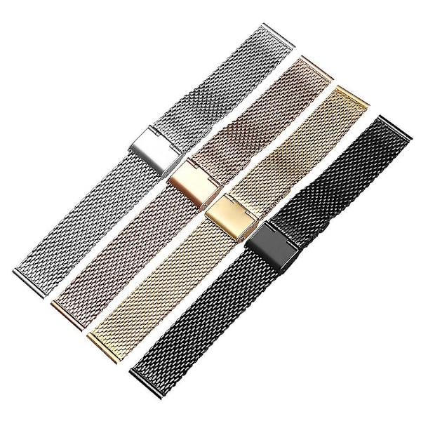 18mm 20mm 22mm 24mm Universal Milanesisk Klockarmband Snabbkoppling Klockarmband Mesh Rostfritt Stål Rem Armbandsur Svart [DB] Gold 22mm