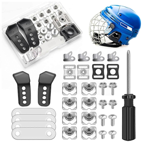31 stk/sett Hjelmreparasjonssett for hockey med skruer, muttere, pakninger, klips, skrutrekker, universelt rugby, baseball, softball hjelmreparasjonssett [db] Sets