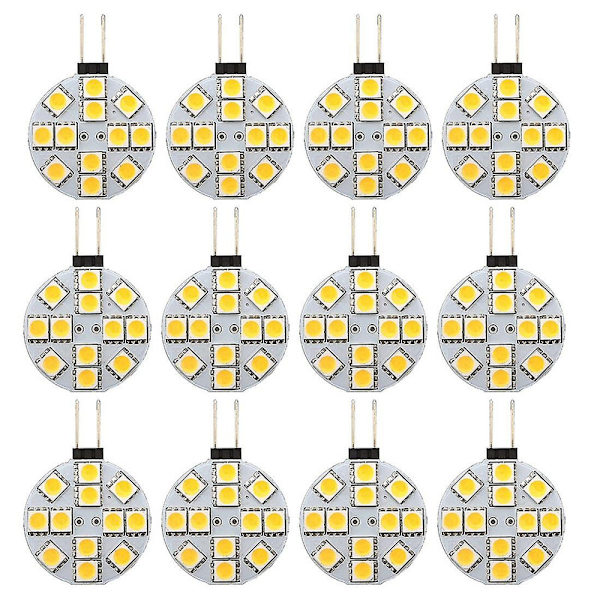 12 stk G4 Puck-lys LED-pærer Side Pin Base Rund G4 5050 12smd LED Rv Camper Lys Hjem Lesing L [DB]