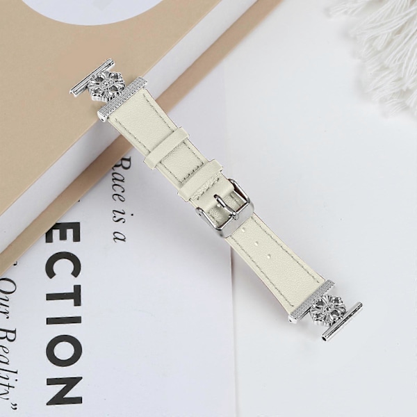För Garmin Vivomove Luxe/ Garminmove Luxe Klockarmband Äkta Läder med Blomdekor Justerbart Armband [db] White