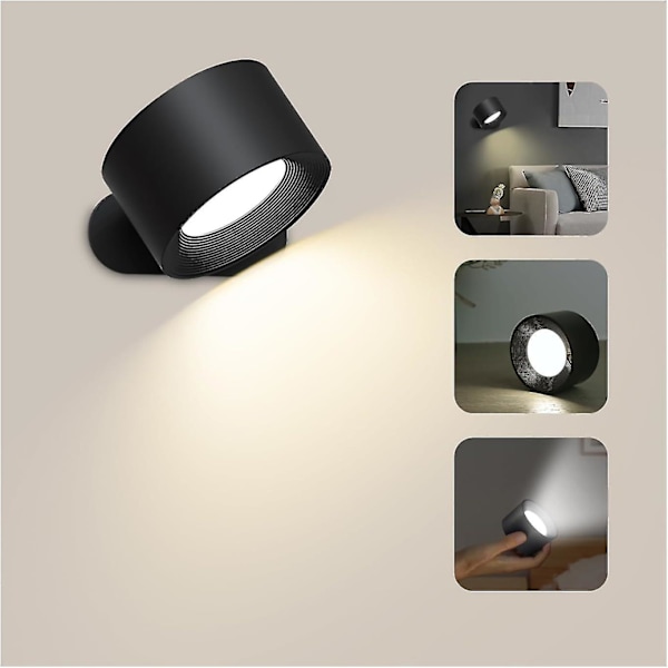 Indendørs væglampe, Touch Led væglampe med USB opladningsport Touch Control, 3 lysstyrke niveauer 3 temperaturer 360 roterbar natlampe [DB]