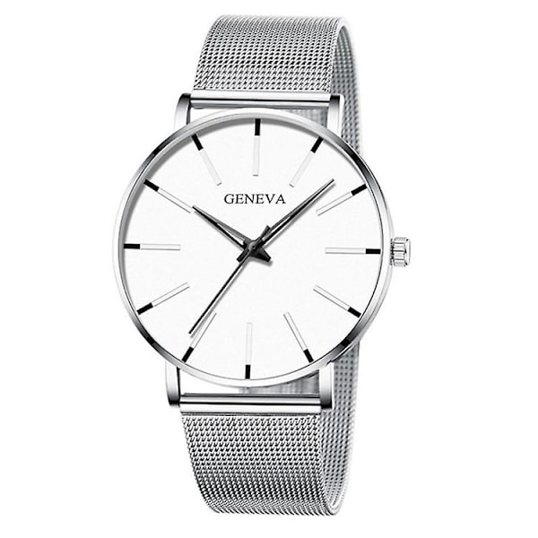 GENEVA Herre Quartz Ur Fashionel Afslappet Armbåndsur med Rustfrit Stål Rem - Style G{ DB} Multicolor Style B
