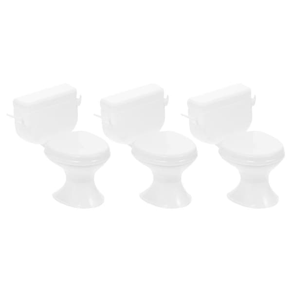 Miniature Dukkehus Toilet Tilbehør til Indretning 3 Stk. Hvidt Sæt[DB]