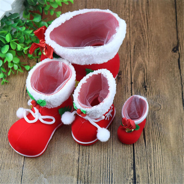 MengXi Julgodis Stövlar Söta Bred Applikation Plast Plysch Julgodis Röda Stövlar Skor Jultomte Present Strumpa för Fest DB Red XL