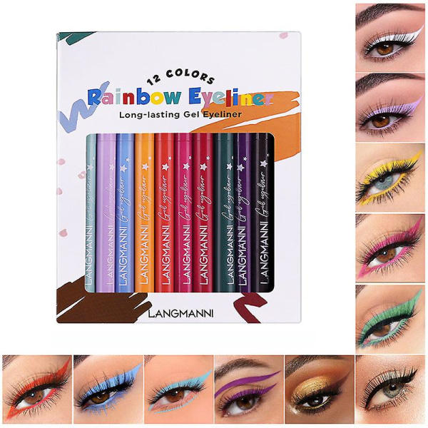 12-färgad eyeliner-set matt eyeliner penna vattentät färgglad flytande eyeliner-kit