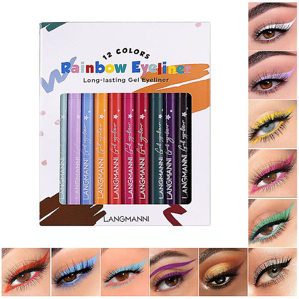 12 väriä eyeliner-setti matta eyeliner-kynä vedenpitävä värikäs nestemäinen eyeliner-setti