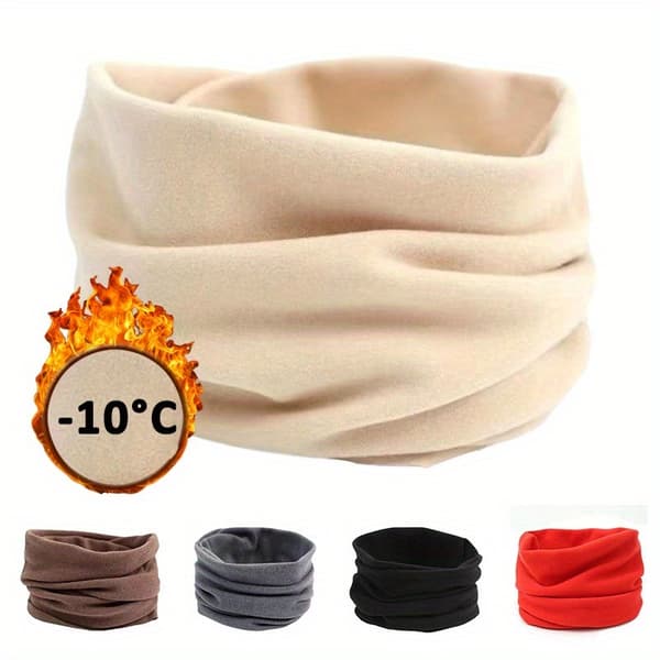 2 stk. Tykke fløjlshalstørklæder til mænd og kvinder - vindtætte, varme, ensfarvede, elastisk pasform, maskinvaskbare, perfekte til efterårs- og vintermode, [DB] Black1+Beige1 One-size