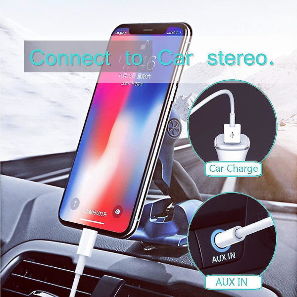 Kompatibel [oppgradert] 2 i 1 lydladekabel Kompatibel med Iphone/ipad, Lading og spill av musikk samtidig Støtte til bilstereo/spe