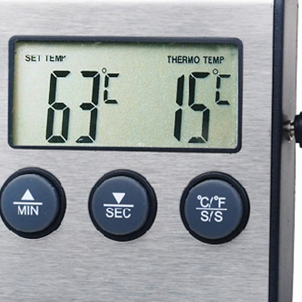 Digitalt Kjøkkentermometer LCD-Skjerm Lang Probe for Grill Ovn Mat Kjøtt Matlaging Alarm Timer Måleverktøy [db] Grey