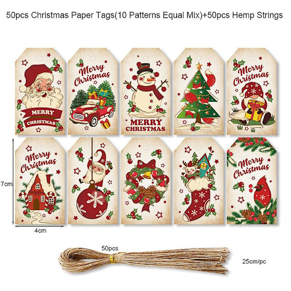 50 stk Gavekoder Papir Etiketter DIY Gaveinnpakning Emballasjeforsyninger Juletrær Hengende Ornamenter 2024 Nyttårsdekorasjon [Db] 50pcs-set1