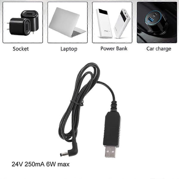 USB 5V til 24V 5.5x2.1mm Step-Up Boost Converter Spændingsforsyningskabel [DB]