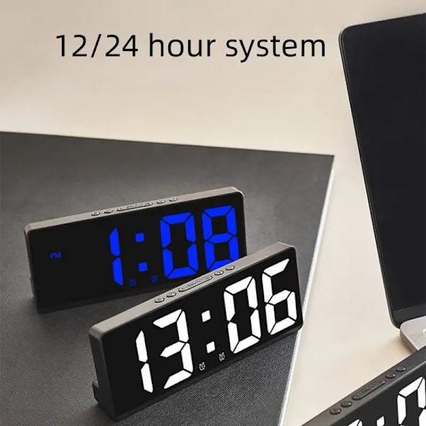 1 stk. Digital elektronisk alarmklokke, multifunksjonell LED-alarmklokke, klokke med temperaturvisning, slumremodus, egnet for soverom [DB]