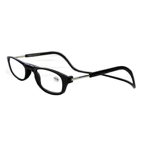 Hängande Vikbara Magnetiska Läsglasögon Frontanslutning Halsglasögon [DB] Black 4.0 strength