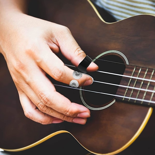 Stål Gitarr Fingerplektrum Set, Inklusive Rostfria Fingerplektrum och Tumplektrum av Plast, Justerbart Banjo Fingerplektrum [db] black