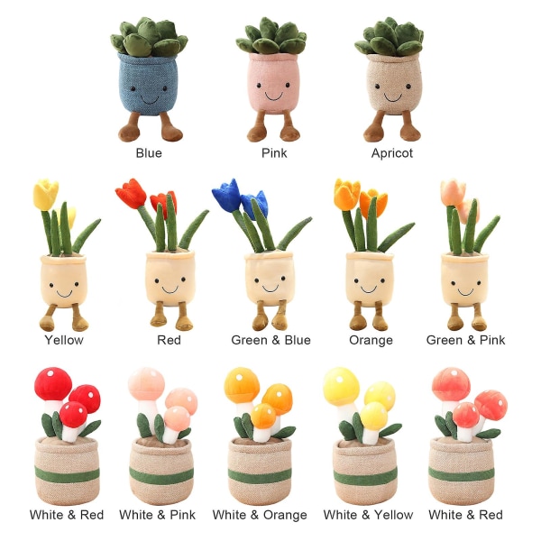 Plysfyldte legetøj Vrious Potted Succulent Plants til børns gaveblomst Tulip Cactus Bogreol pude dekoration [DB] Orange Tulips