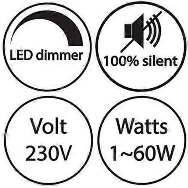 1-60W LED Dimmer Dimbar (Rotationsdimmer) LED Dimbar, På/Av, 220-230V, CE In-Line Strömbrytare, Svart db black As shown