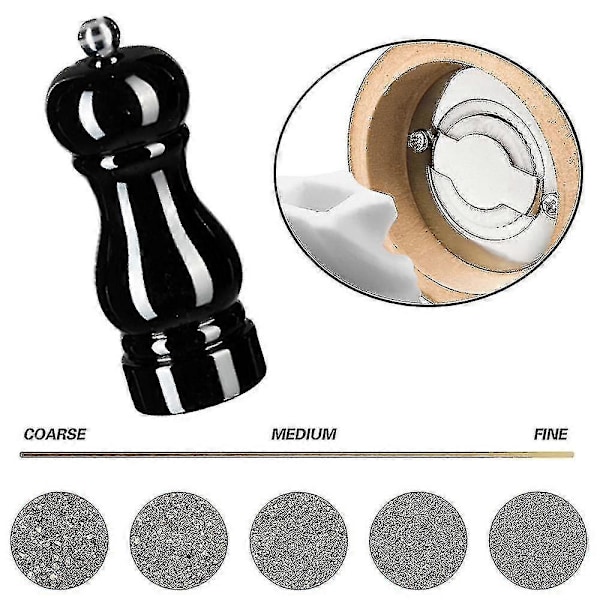 Suola- ja pippurimyllysetti, manuaaliset pippurimyllyt säädettävällä karkeudella, uudelleentäytettävät maustemyllyt db black 5 inch