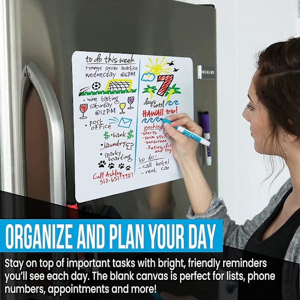 17\"x12\" Magnetisk Whiteboard til Køleskab med Pletbestandig Teknologi, Køleskabsmagnet Tavle Planner i Flad Pakke