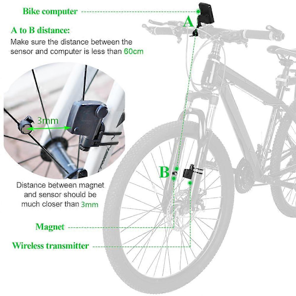 Trådløs Sykkelcomputer Multifunksjonell LCD-Skjerm Sykkelcomputer Terrengsykkel Hastighetsmåler Odomometer IPX6 Vanntett Sykling [DB] White Shell Green Backlight