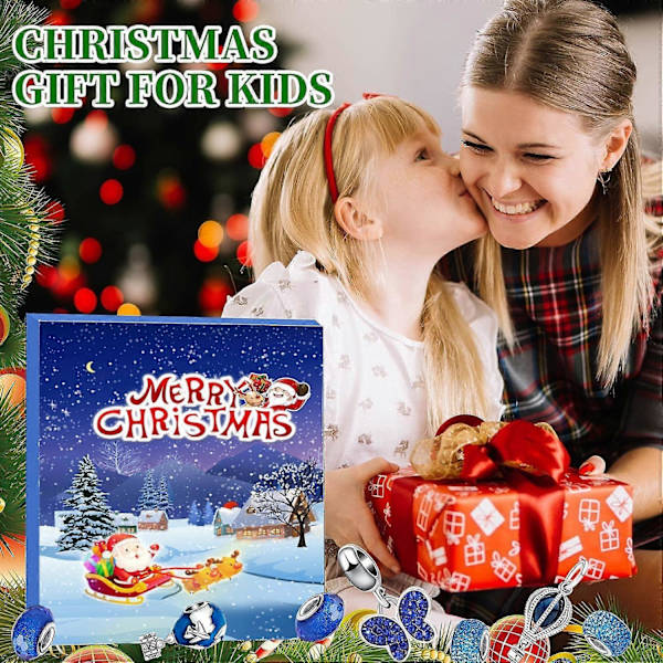 Jule-Adventskalender Armbånd 2023 til Piger 24 Dage Jule-Nedtællingskalender DIY Smykkefremstillingskit Gave 22 Charm Perler 2 Armbånd {DB}