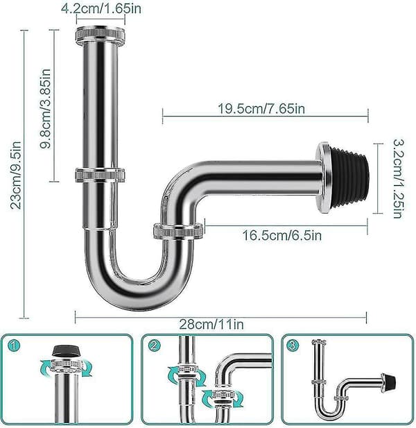 Siphon.universal Rustfrit Stål Rørsifon / Vaskesifon.rør-lugtfælde Plus 1[DB]