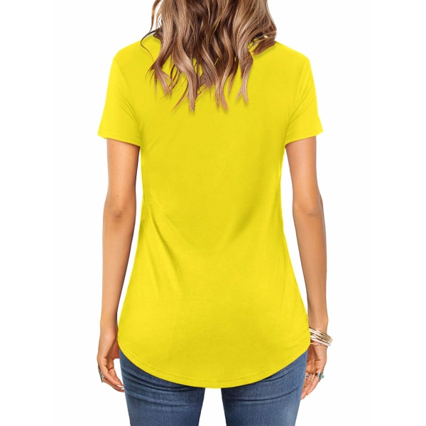 Kvinder T-shirts Casual Kort/langærmet V-hals T-shirts Criss Cross Toppe Bluse(Gul,XXL)
