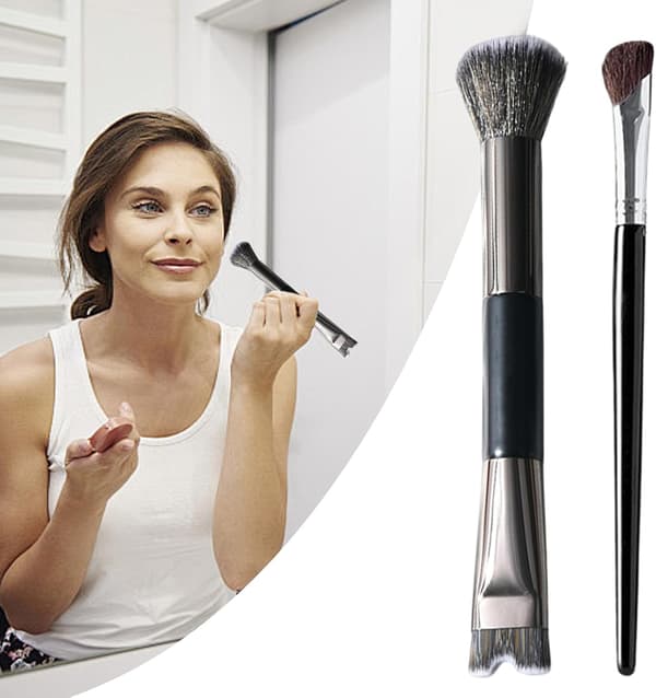 Konturbørster til makeup, dobbeltendet næsebørste – 2 alsidige børster til blending, definering, highlighting og udtoning [DB]