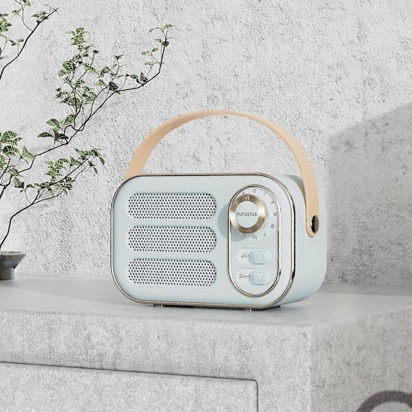 Multifunktionell Mini Bärbar FM-radio Bluetooth-högtalare USB TF AUX Inomhus Utomhus Retro-design Trådlös Högtalare Light Blue