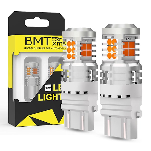 2X Canbus T20 7443 W21W WY21W P21W PY21W Blinkers billampa BA15S BAU15S Ingen Hyper Flash Amber Gul S25 3157 P27 LED-lampa db 3157 P27 7W T25