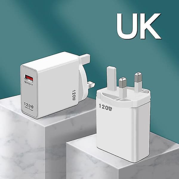 120W Rask Ladestasjon USB-lader Strømadapter for iPhone Xiaomi Samsung {Db) White EU