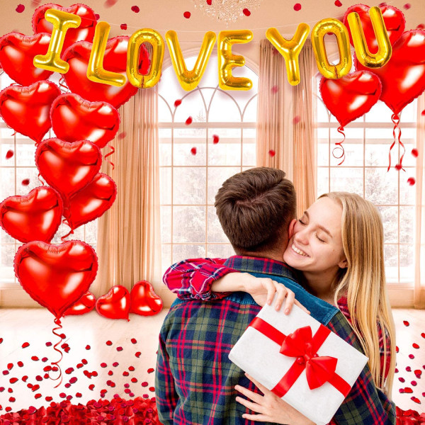 Balloner og hjerteballonsæt med rosenblade fra I Love You
