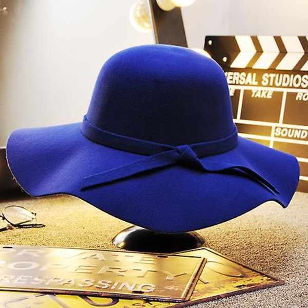 Vintage Dame Bredskygget Floppy Varm Uld-look/effekt Hat db Blue